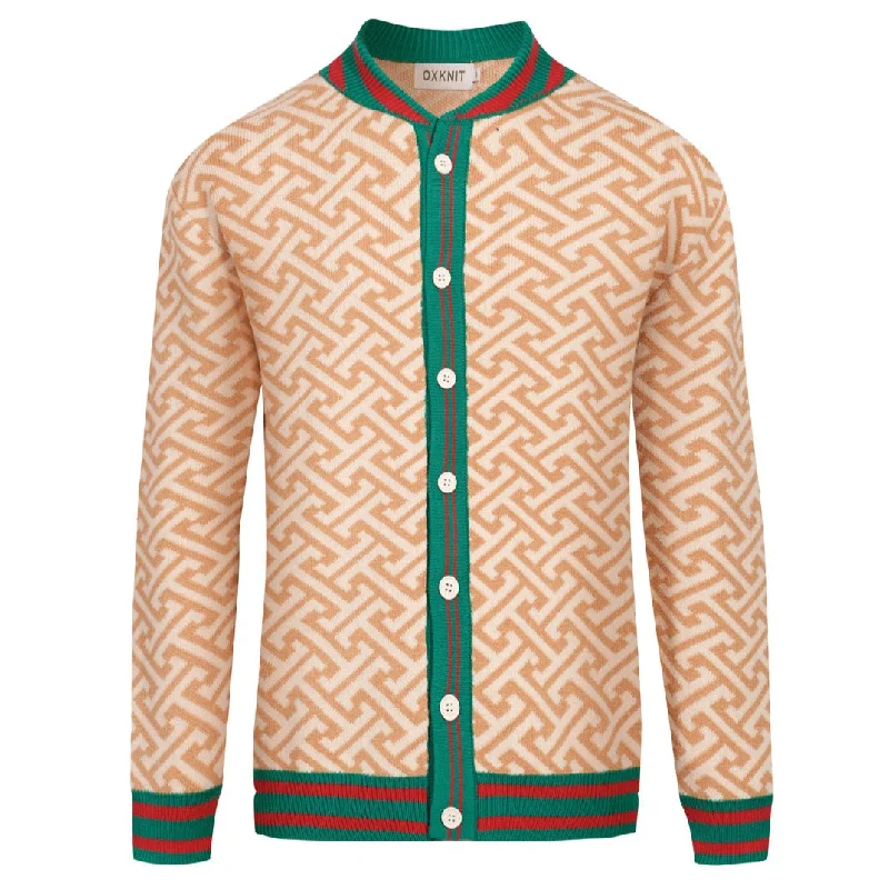 Men's Sweaters with Hoods and DrawstringsMen's green jacquard vintage cardigan sweater