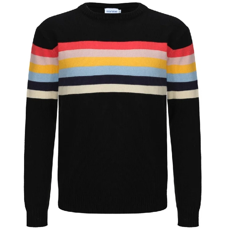 Men's Sweaters with Short SleevesMen's Rainbow Striped Chest Print Black Sweater