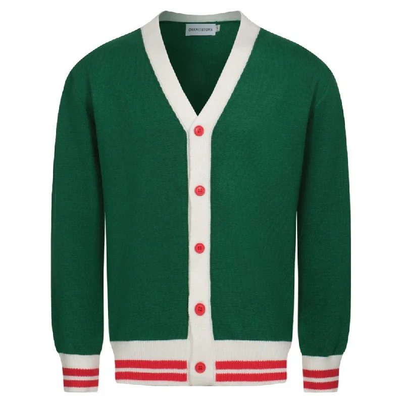 Men's Sweaters with High-Neck DesignsMen's green vintage knit cardigan sweater