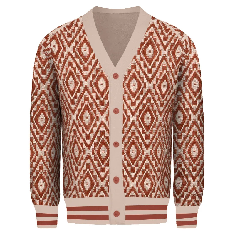 Men's Sweaters with Flat-Front DesignsMen's red vintage jacquard knit cardigan sweater