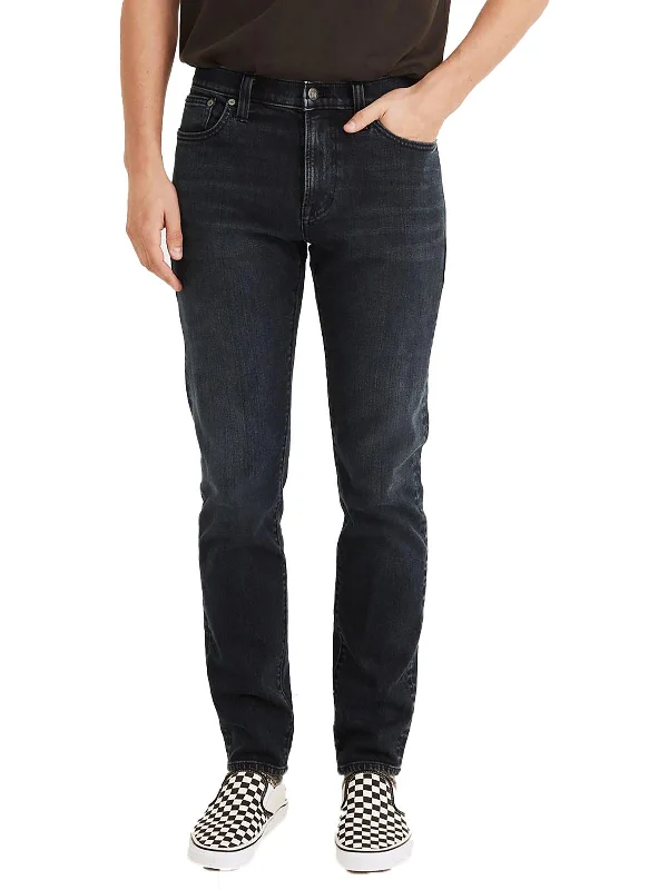 Men's Jeans with EmbroideryMens Mid-Rise Straight Leg Slim Jeans