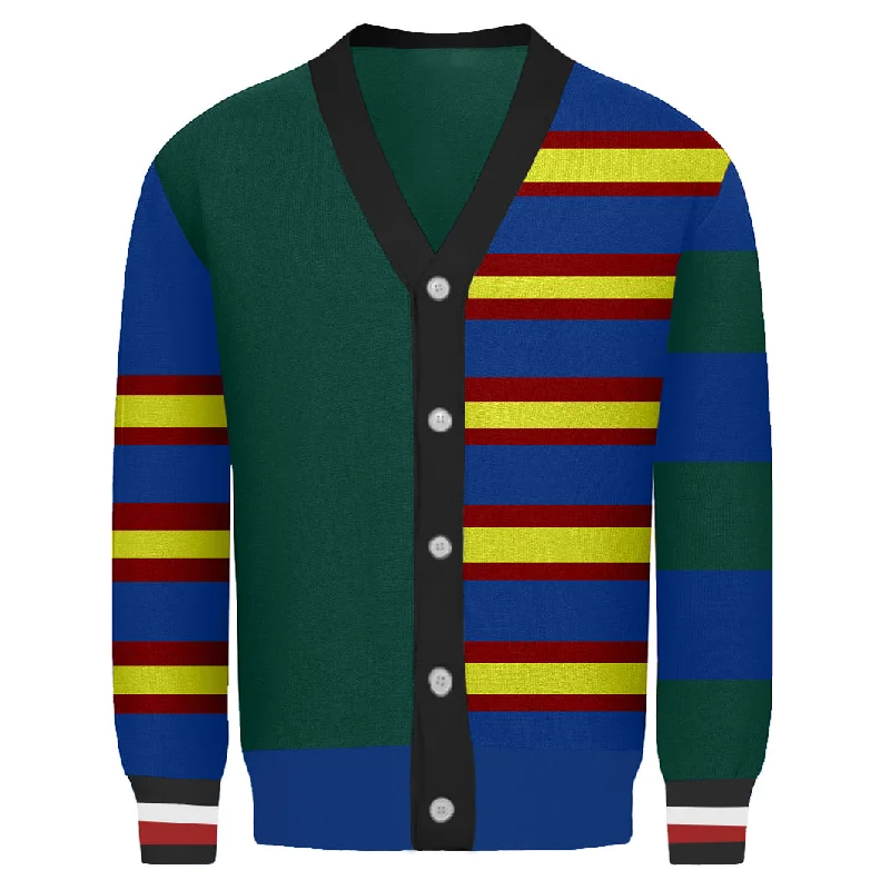 Men's Sweaters with Pleated DesignsMen's turquoise striped vintage cardigan sweater