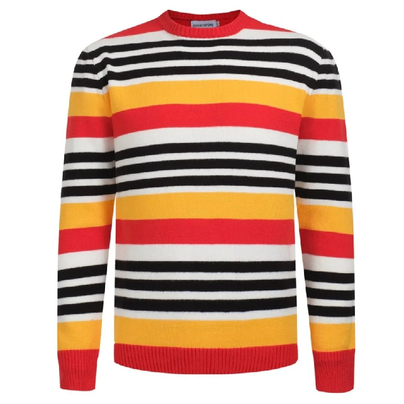 Men's Sweaters in Bright ColorsMen's Bold Striped Sweater – Retro-Inspired Knitwear for a Vibrant Style Statement