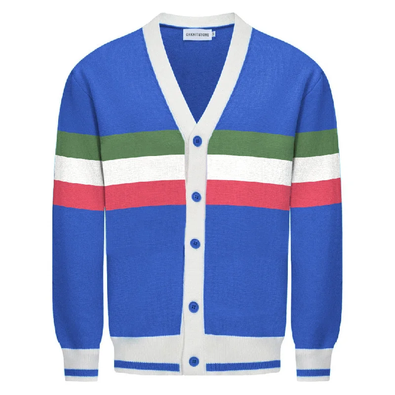 Men's Sweaters with Pockets and ZippersMen's blue vintage striped cardigan sweater