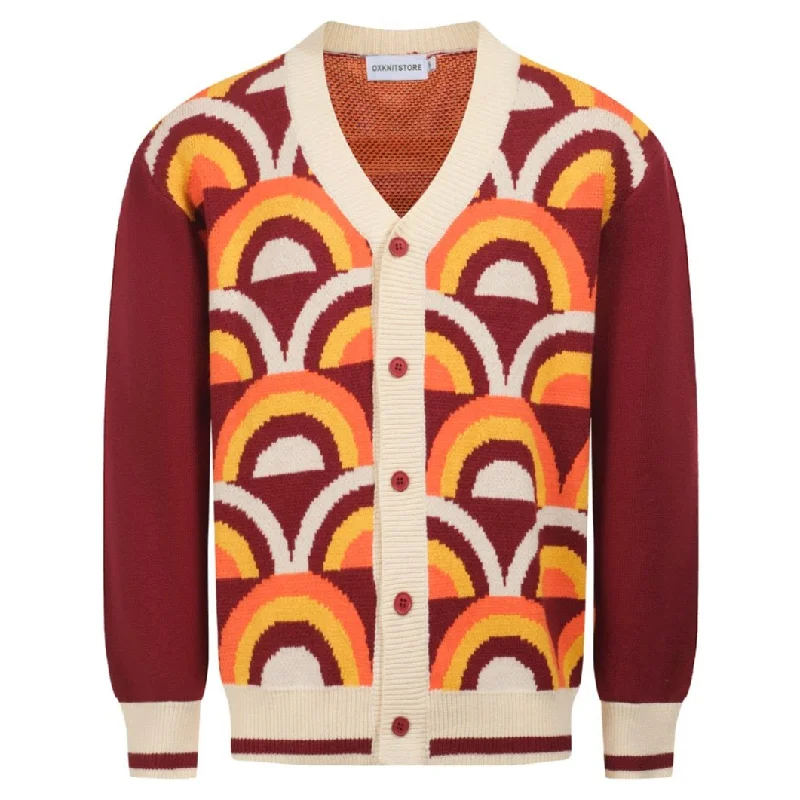 Men's Sweaters for LayeringMen's Retro Cardigan – Bold Rainbow Arc Pattern Knit Sweater for Vintage Style Enthusiasts