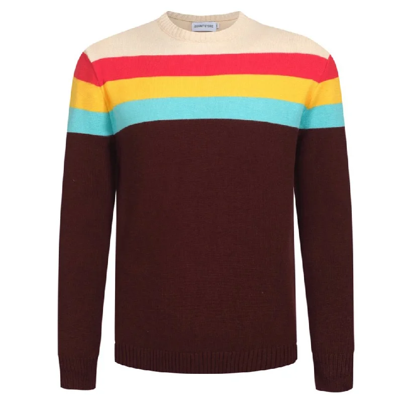 Men's Sweaters with Button CuffsMen's Vintage Stripe Knit Sweater – Cozy Retro-Inspired Pullover for Timeless Style