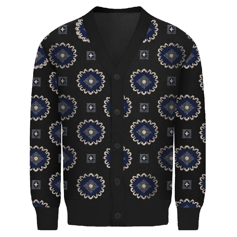 Men's Sweaters with A-Line ShapesMen's black vintage Paisley cardigan sweater