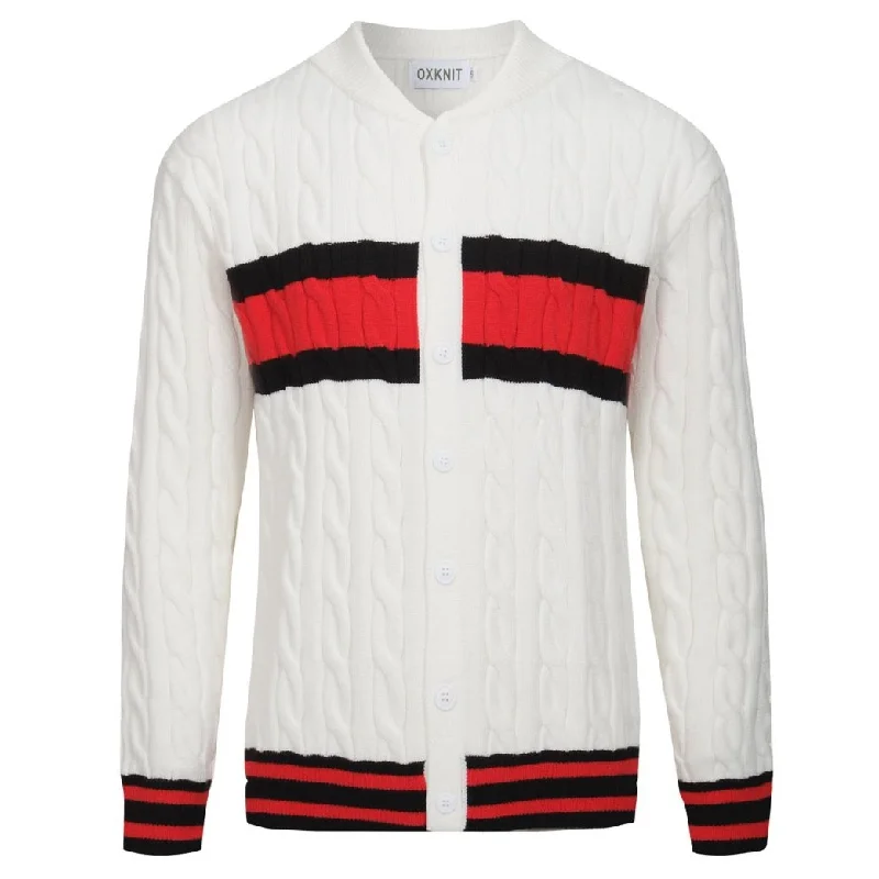 Men's Sweaters with Zip-Up CollarsMen's white matching red striped cardigan sweater