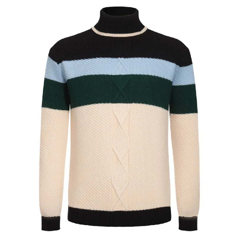 Men's Sweaters with Asymmetrical HemlinesMen's multi-colored striped vintage sweater