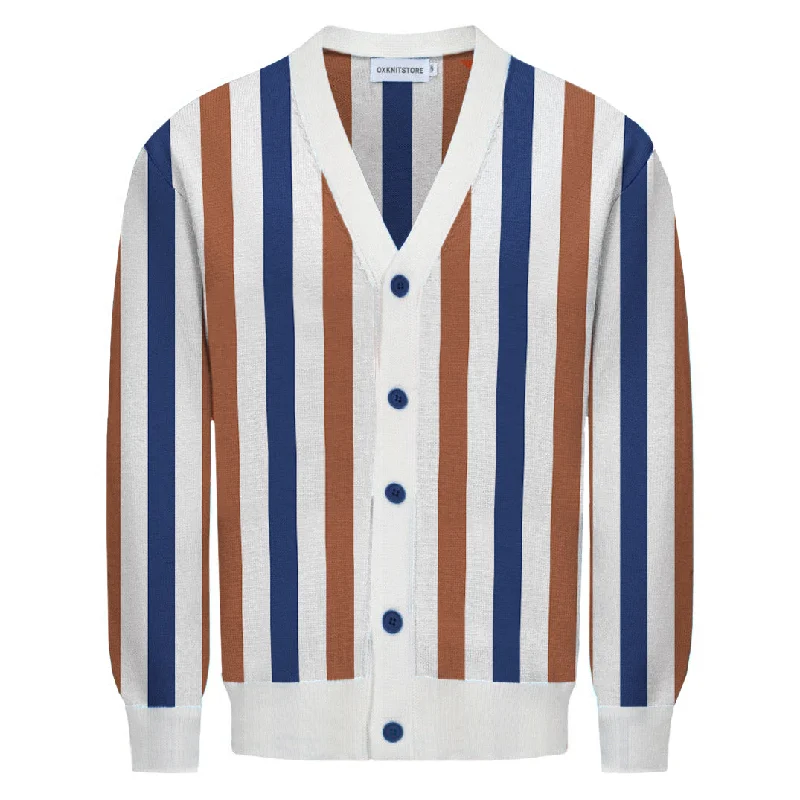 Men's Sweaters with Built-In ScarvesMen's white striped retro 50s cardigan sweater