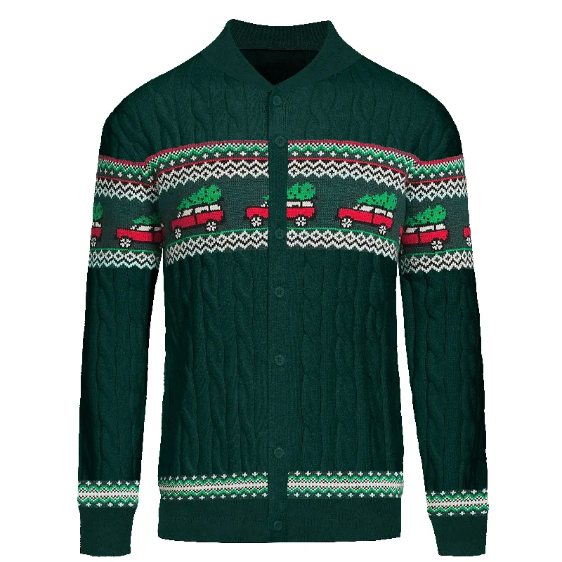 Men's Sweaters with SequinsMen's green Christmas jacquard sweater coat