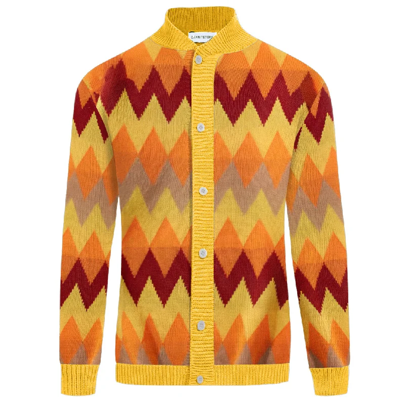 Men's Sweaters with Belt AttachmentsMen's yellow diamond check jacquard sweater coat