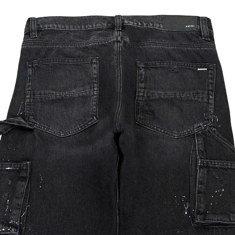 Men's Jeans with a Distressed LookPLAID CARPENTER AGED BLACK CASUAL PANTS