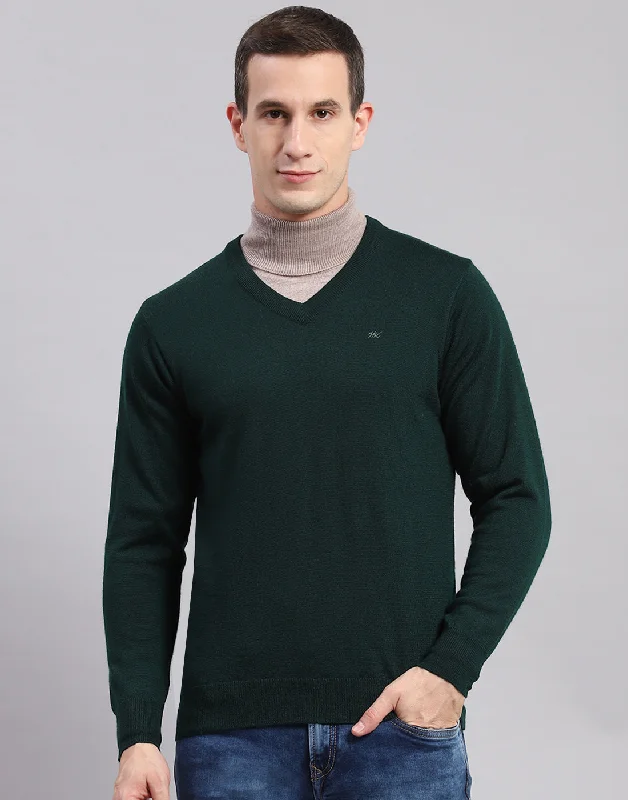 Men's Sweaters with Tailored FitsMen Green Solid V Neck Full Sleeve Sweaters/Pullovers