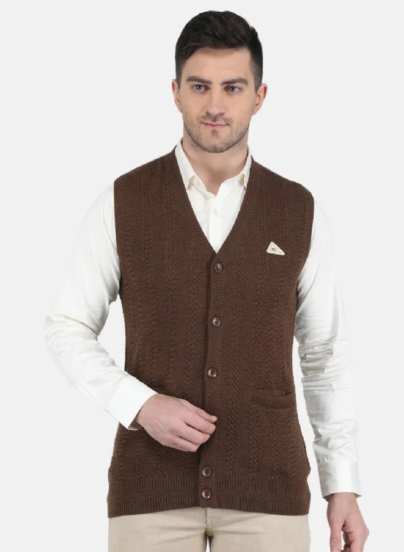 Men's Sweaters with Tapered ShapesMen Brown Self Design Cardigan