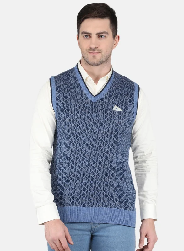 Men's Sweaters with Pleated DesignsMen Blue Self Design Sweater