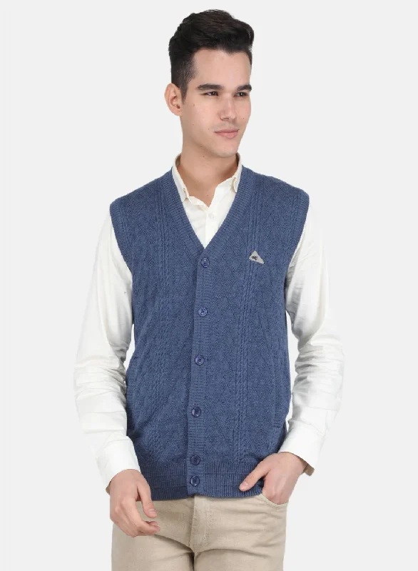 Men's Sweaters with Tailored FitsMen Blue Self Design Cardigan