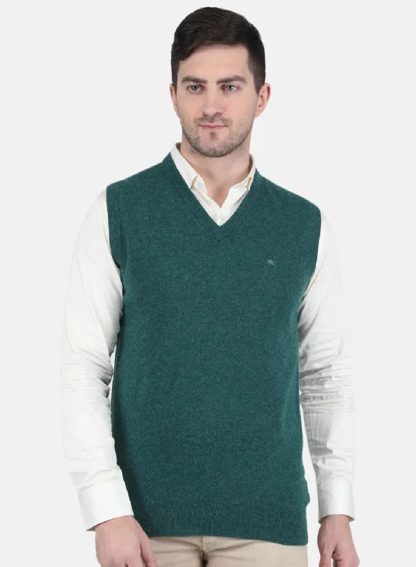 Men's Sweaters with EmbellishmentsMen Green Solid Sweater