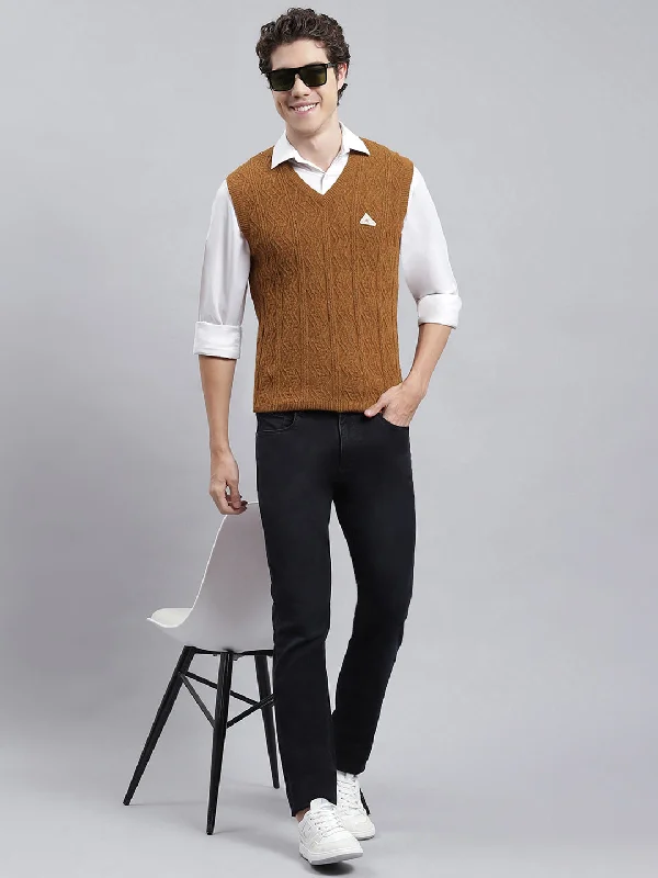 Men's Sweaters for SpringMen Mustard Self Sweater