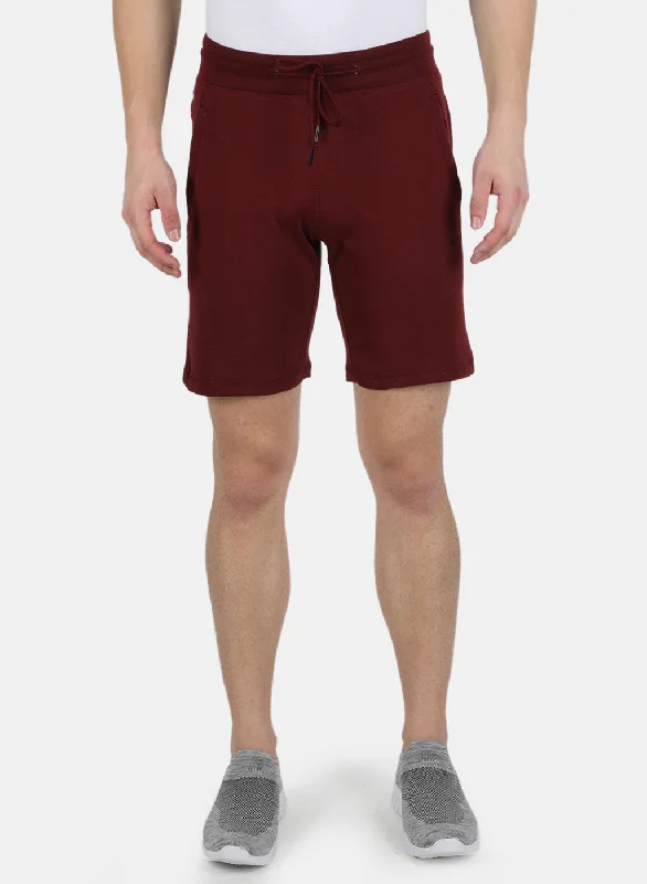 Men's Pants with Contrast StitchingMen Maroon Plain Bermuda