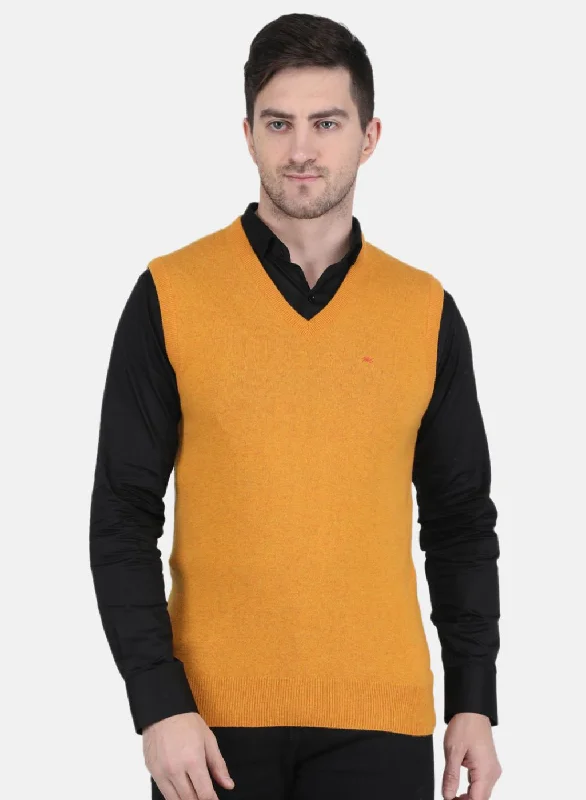 Men's Sweaters with Patchwork DesignsMen Yellow Solid Sweater