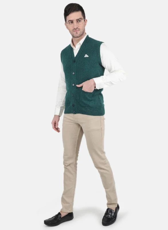 Men's Sweaters with Hooks and LoopsMen Green Solid Cardigan