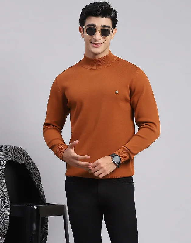 Men's Sweaters for AutumnMen Rust Solid T Neck Full Sleeve Sweaters/Pullovers