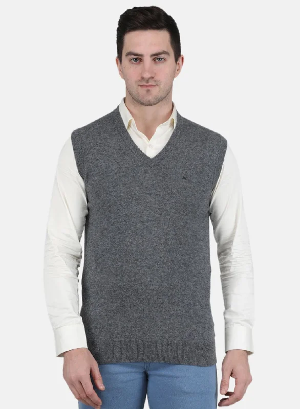 Men's Sweaters with Hidden PocketsMen Grey Solid Sweater