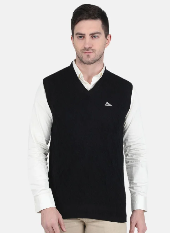 Men's Sweaters with Stand-Up CollarsMen Black Self Design Sweater