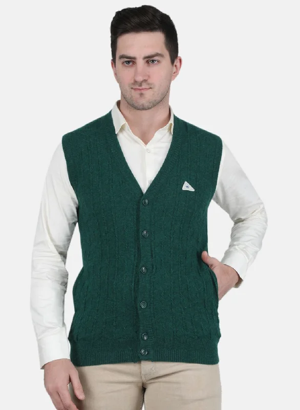 Men's Sweaters with Set-In SleevesMen Green Self Design Cardigan