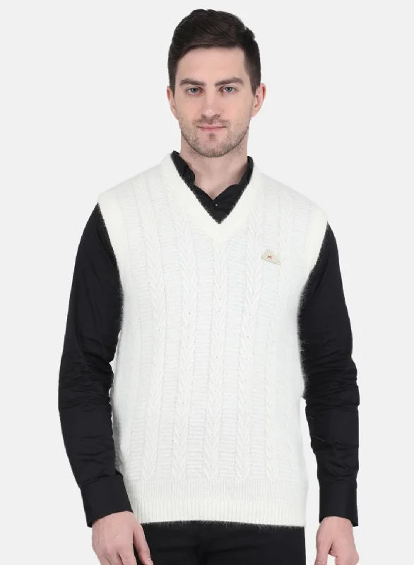 Men's Sweaters with Raglan SleevesMen White Self Design Sweater