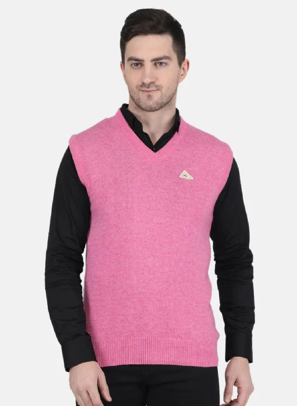 Men's Sweaters with Belt AttachmentsMen Pink Solid Sweater