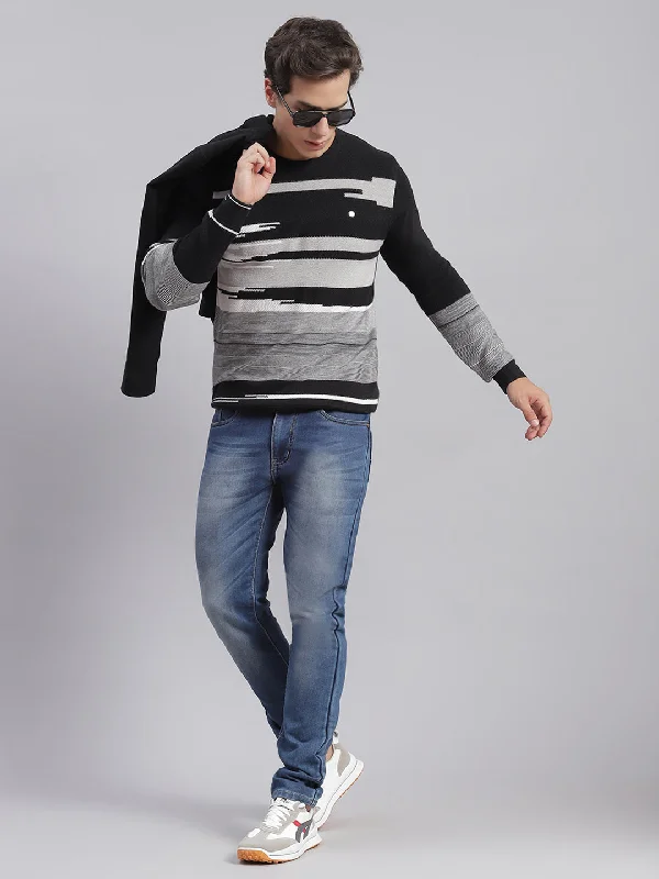 Comfortable Men's Cotton SweatersMen Black Self Design Round Neck Full Sleeve Sweaters/Pullovers