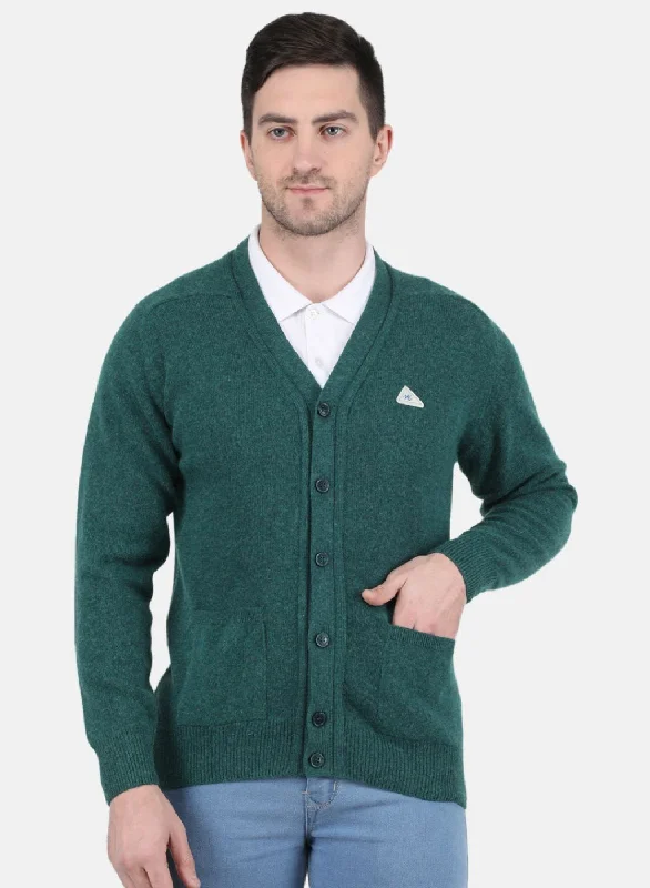 Men's Sweaters with Elastic WaistbandsMen Green Solid Cardigan