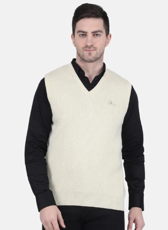 Men's Sweaters with Drawstring WaistbandsMen Off White Solid Sweater