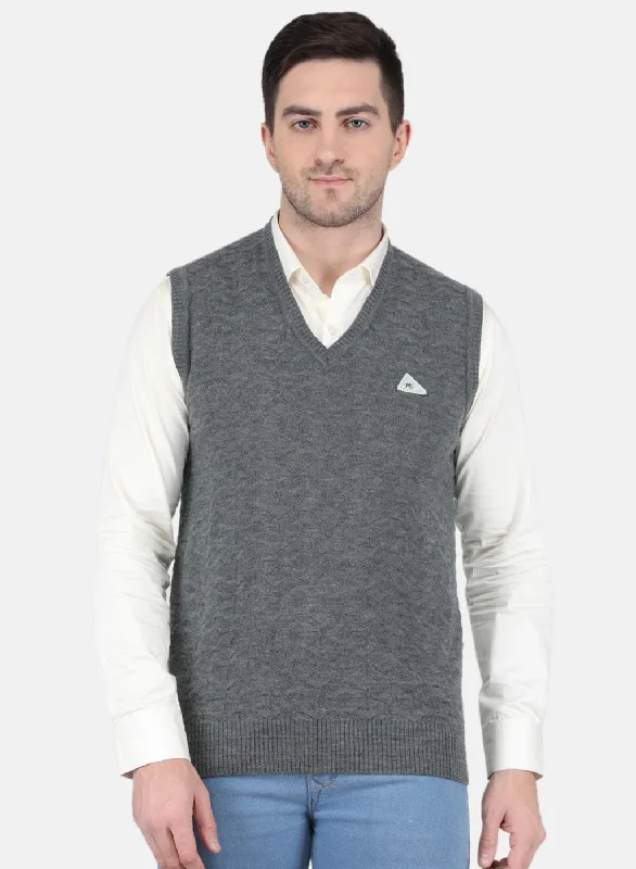 Men's Sweaters with Relaxed FitsMen Grey Self Design Sweater