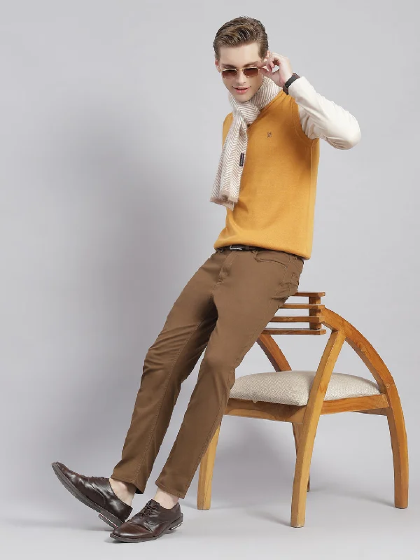 Men's Sweaters in Neutral ColorsMen Brown Solid V Neck Sleeveless Sweaters/Pullovers