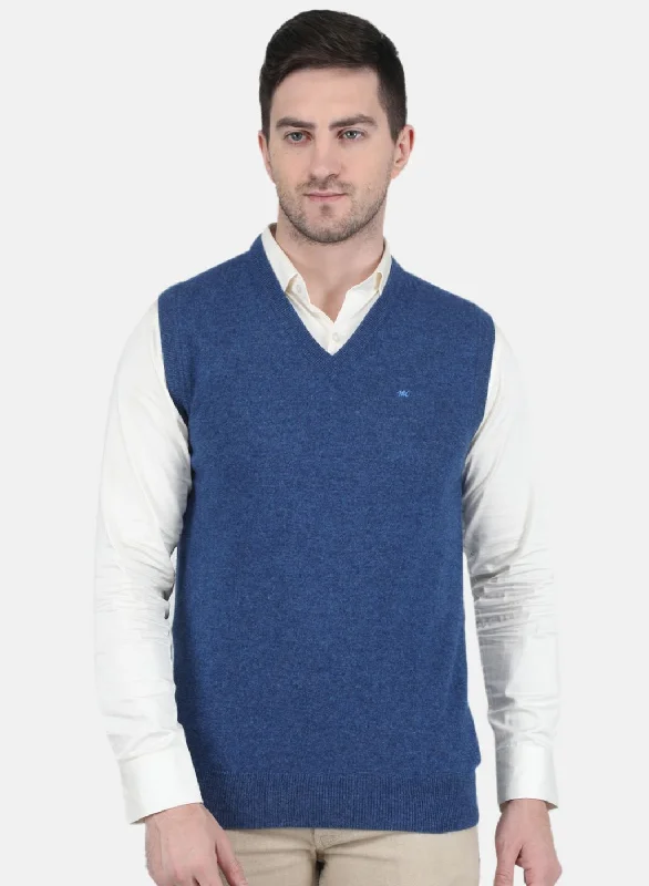 Men's Sweaters with Appliqué DetailsMen Blue Solid Sweater