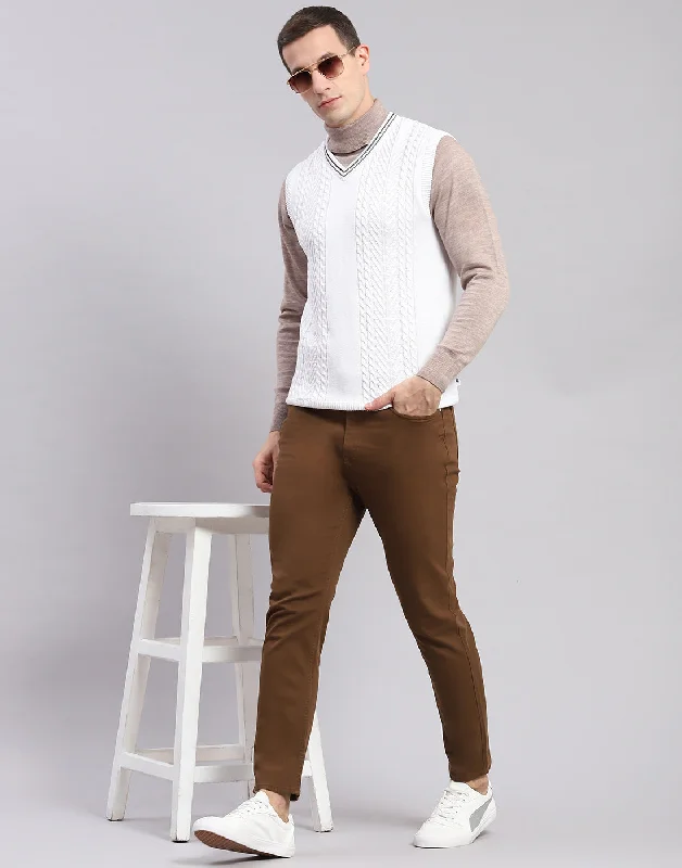 Warm Men's Hooded SweatersMen White Self Design V Neck Sleeveless Sweaters/Pullovers