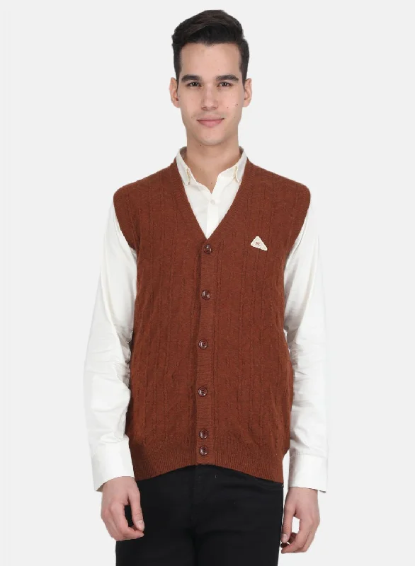 Men's Sweaters with Skinny FitsMen Brown Self Design Cardigan