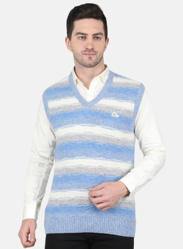 Men's Sweaters with Straight-Cut ShapesMen Blue Self Design Sweater