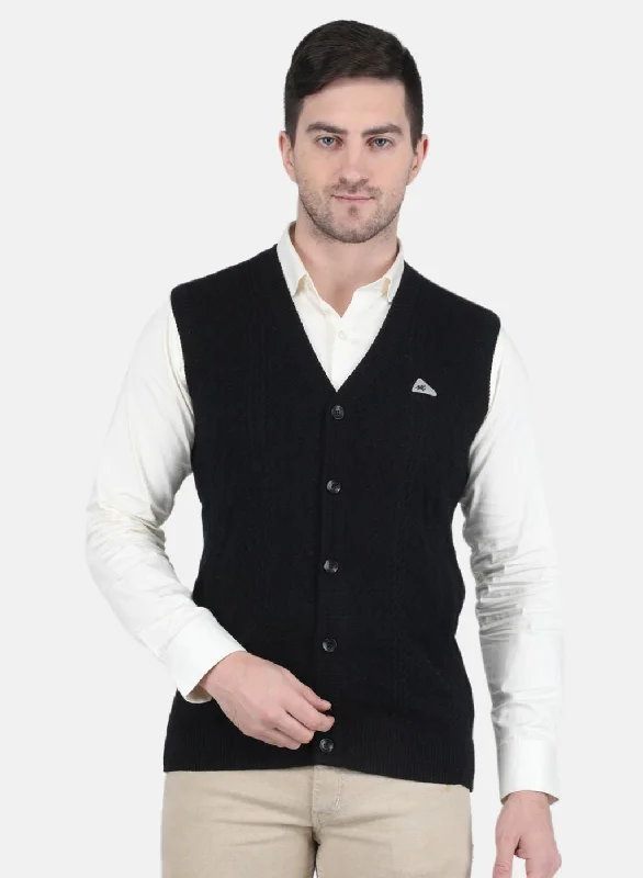 Men's Sweaters with Dropped ShouldersMen Black Self Design Cardigan