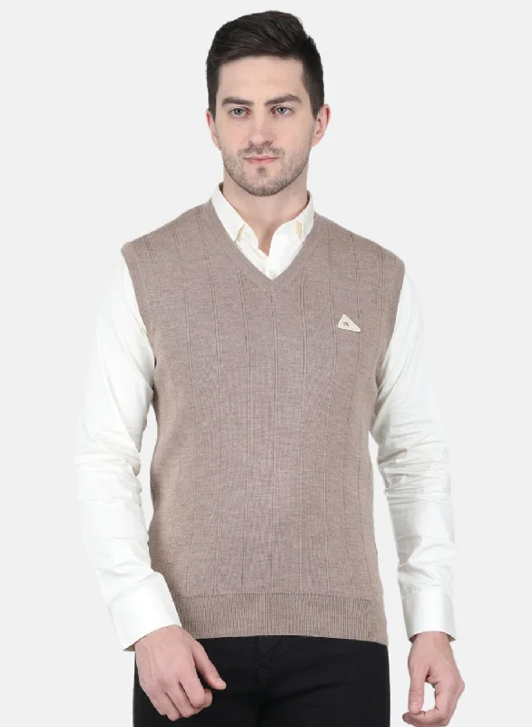 Classic Men's Wool SweatersMen Beige Solid Sweater