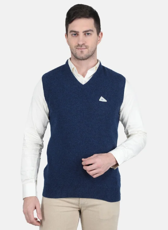 Men's Sweaters with Adjustable HemlinesMen Blue Solid Sweater