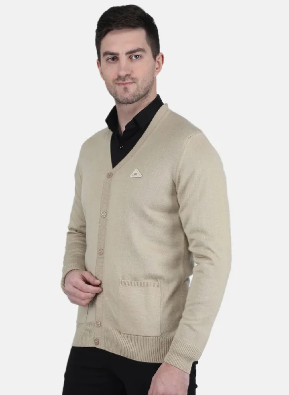 Men's Sweaters with Hoods and DrawstringsMen Beige Solid Cardigan