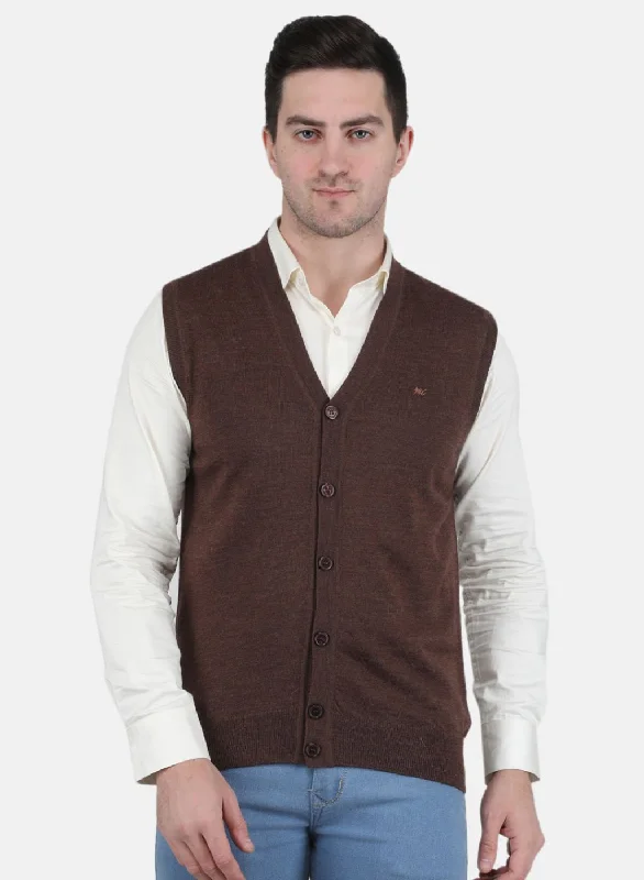 Men's Sweaters with SequinsMen Brown Solid Cardigan