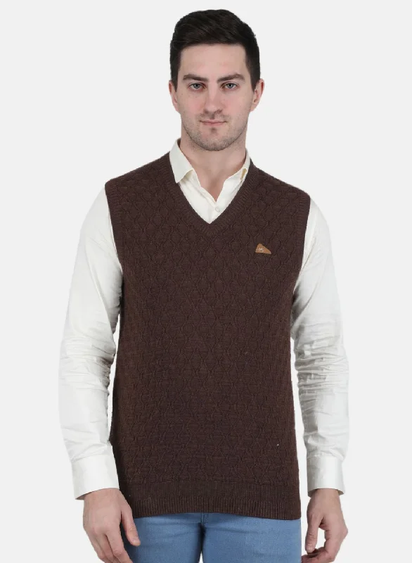 Men's Sweaters with Button-Up CollarsMen Brown Self Design Sweater