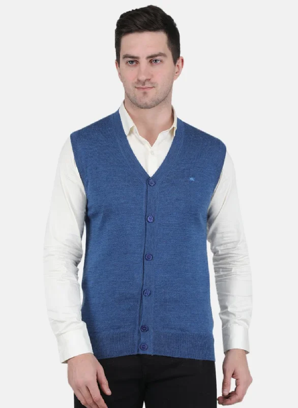 Men's Sweaters with BeadsMen Blue Solid Cardigan