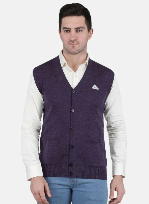 Men's Sweaters with Pockets and ZippersMen Purple Solid Cardigan