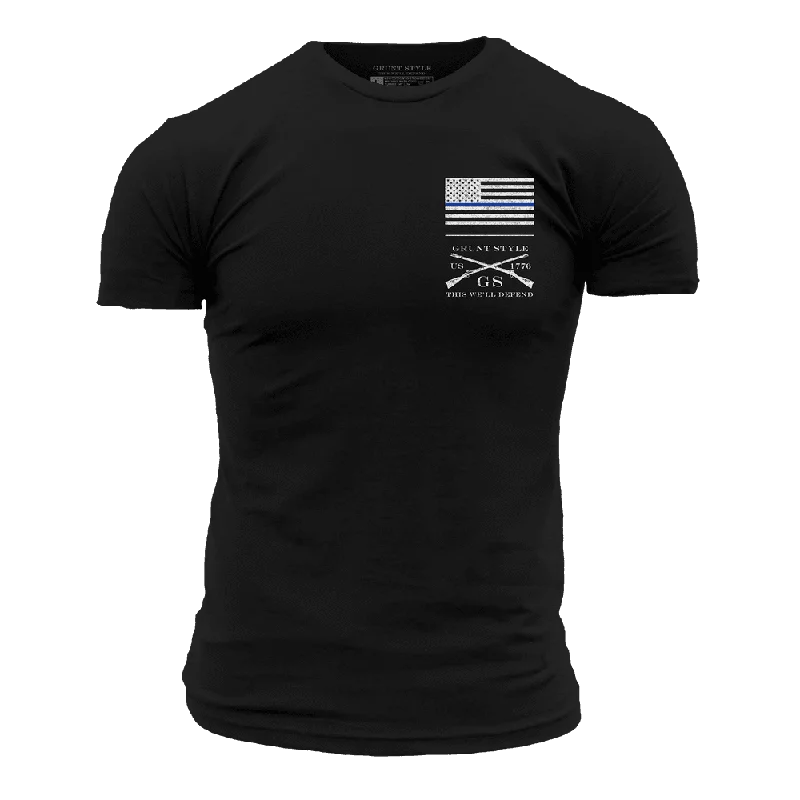 Men's Shirts for CampingBasic Blue Line Flag T-Shirt - Black